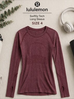 Lululemon Swiftly Long Sleeve Burgundy Striped Top | Women’s 4 (1 Bar) EUC
